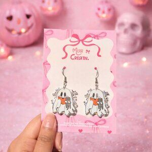 Cute Ghost Earrings Halloween Book Lover Dangle Earrings Spooky Cute Statement J